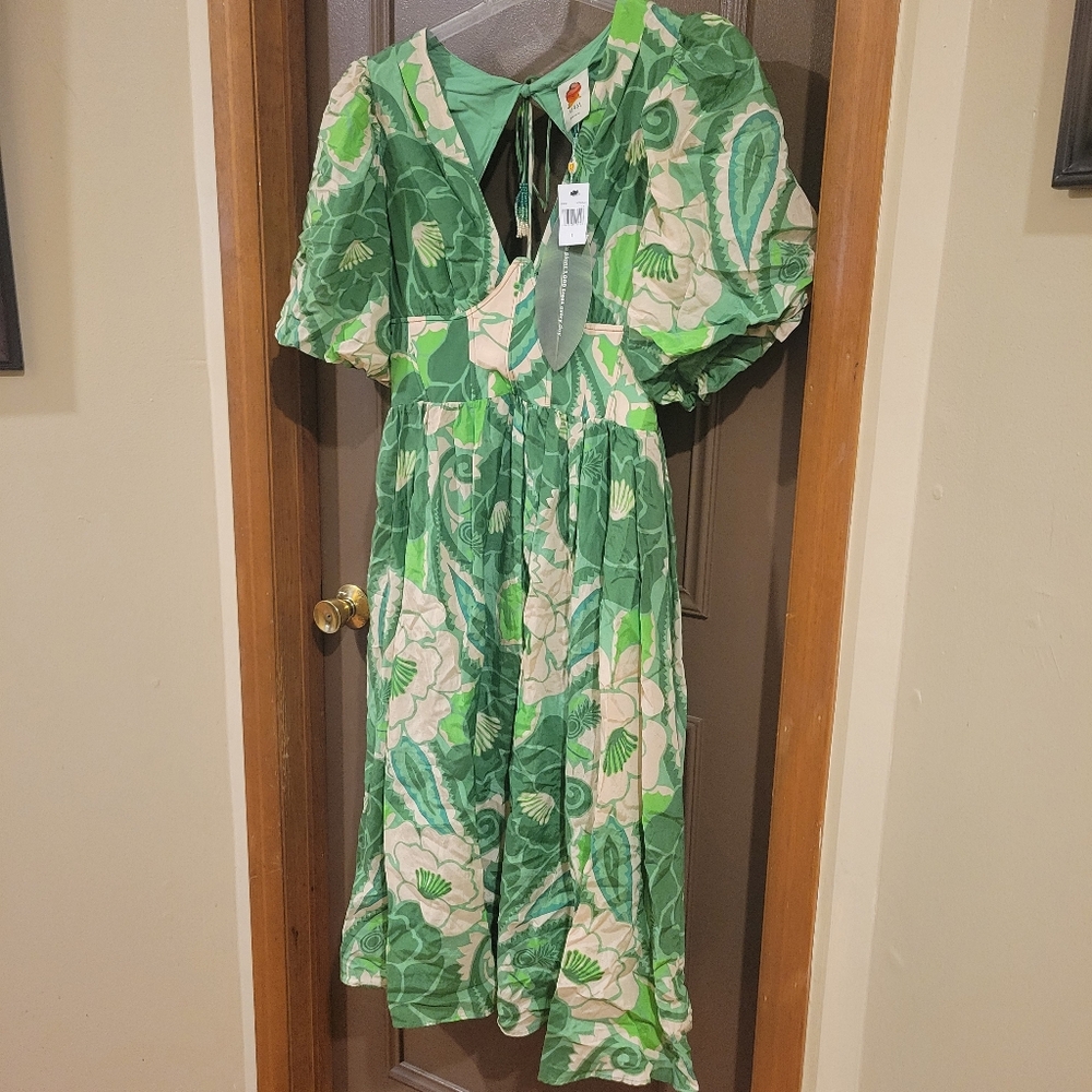FARM Rio Green Floral Backless Dress